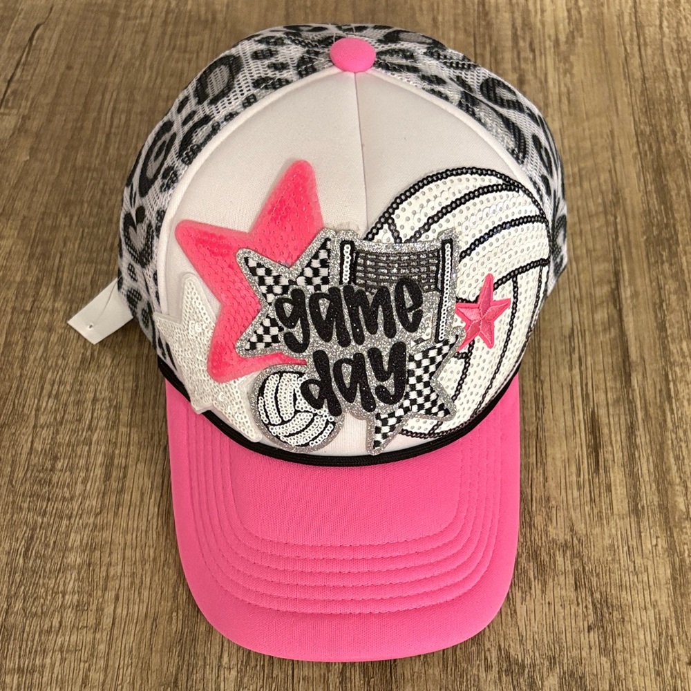Pink and White Volleyball hat